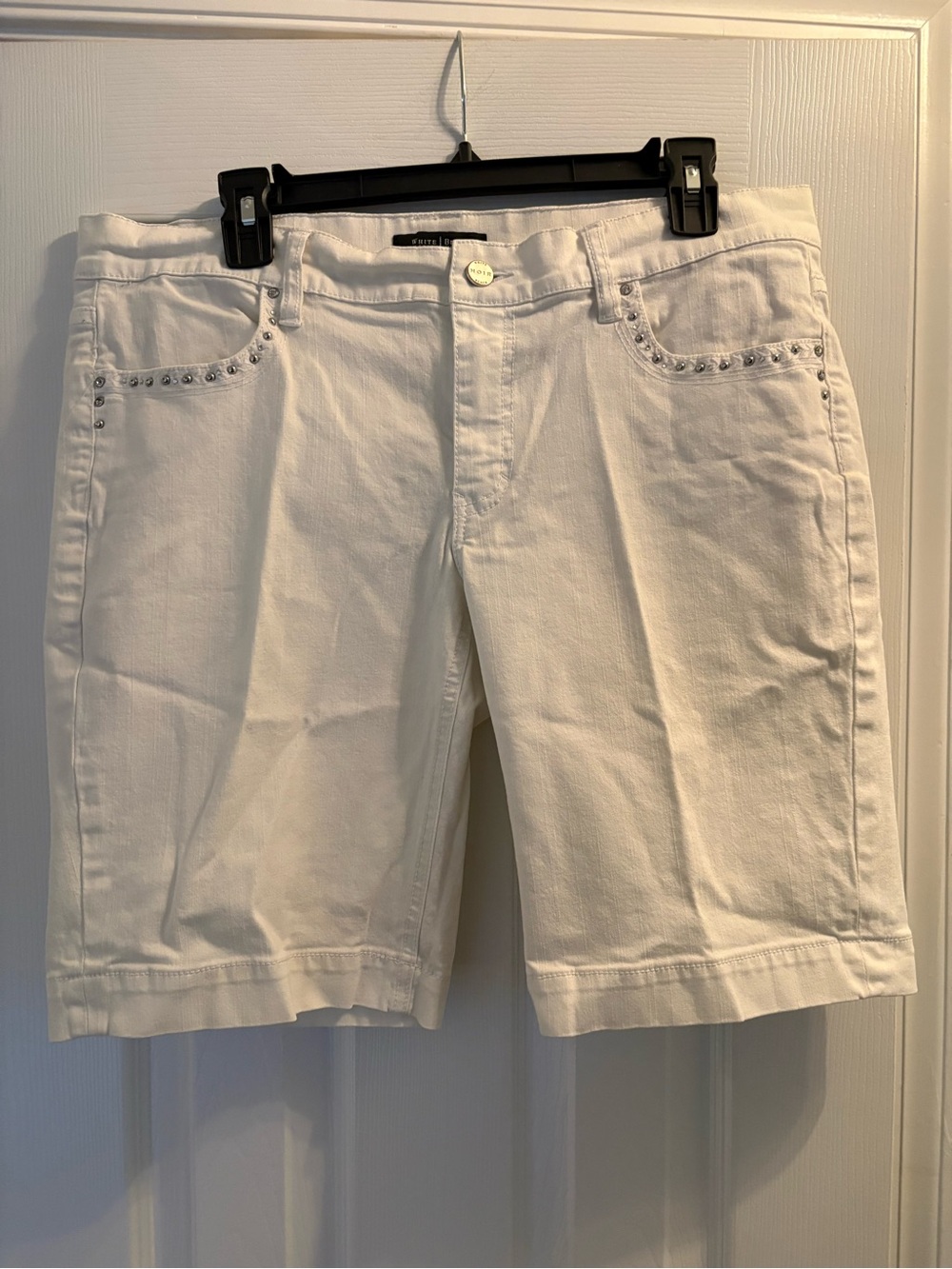 White House Black Market White Bermuda Shorts with Rhinestone Trim